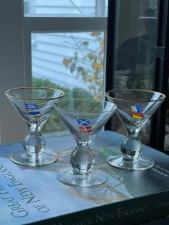 J. Earl & Sons Vintage Hand Painted Nautical Flag Martini Glasses - Set 6 Antique + Vintage