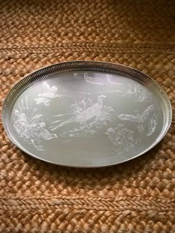 J. Earl & Sons Trays + Ice Buckets + Cutting Boards Pheasant Silver Footed Tray
