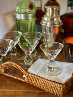 J. Earl & Sons Vintage Hand Painted Nautical Flag Martini Glasses - Set 6 Antique + Vintage