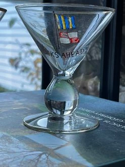 J. Earl & Sons Vintage Hand Painted Nautical Flag Martini Glasses - Set 6 Antique + Vintage