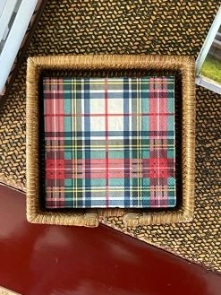 J. Earl & Sons Rattan Cocktail Napkin Box Set - Lodge Cocktail Napkins + Bar Towels + Coasters