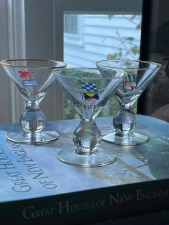 J. Earl & Sons Vintage Hand Painted Nautical Flag Martini Glasses - Set 6 Antique + Vintage