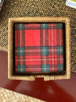 J. Earl & Sons Rattan Cocktail Napkin Box Set - Lodge Cocktail Napkins + Bar Towels + Coasters